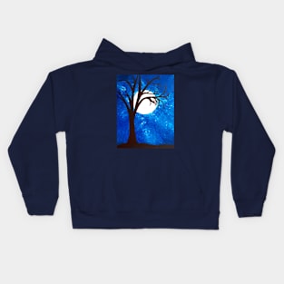 A moonlit blue nightsky in winter bare tree spooky eerie Kids Hoodie